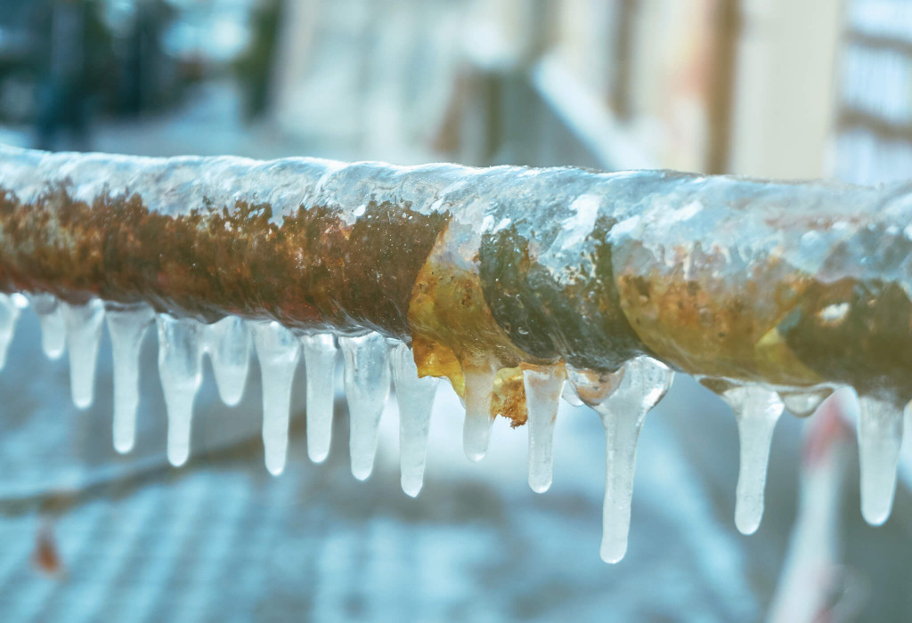 Copper Pipes Covered With Ice