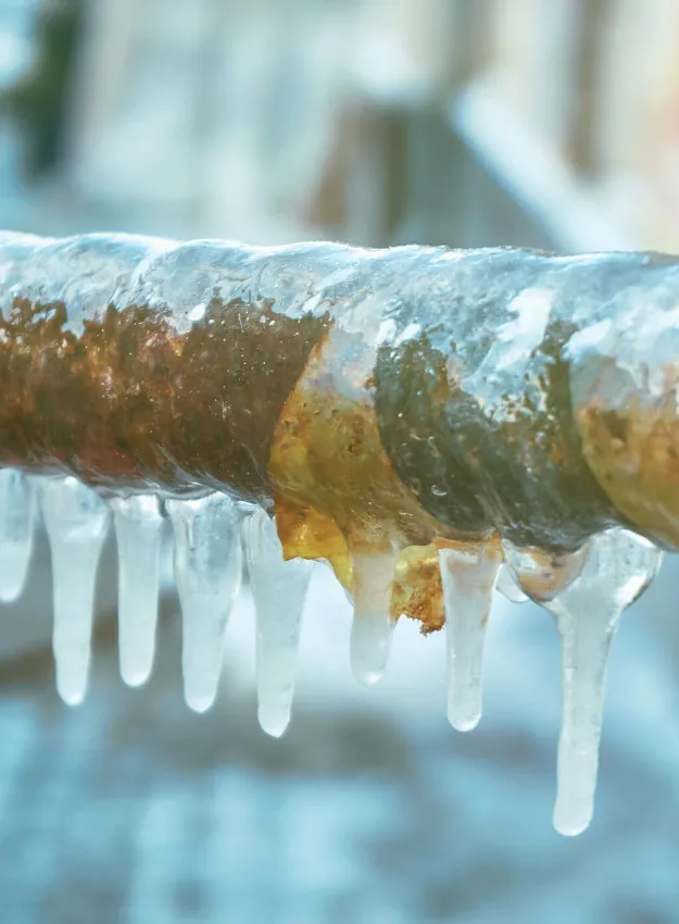 Copper Pipes Covered With Ice