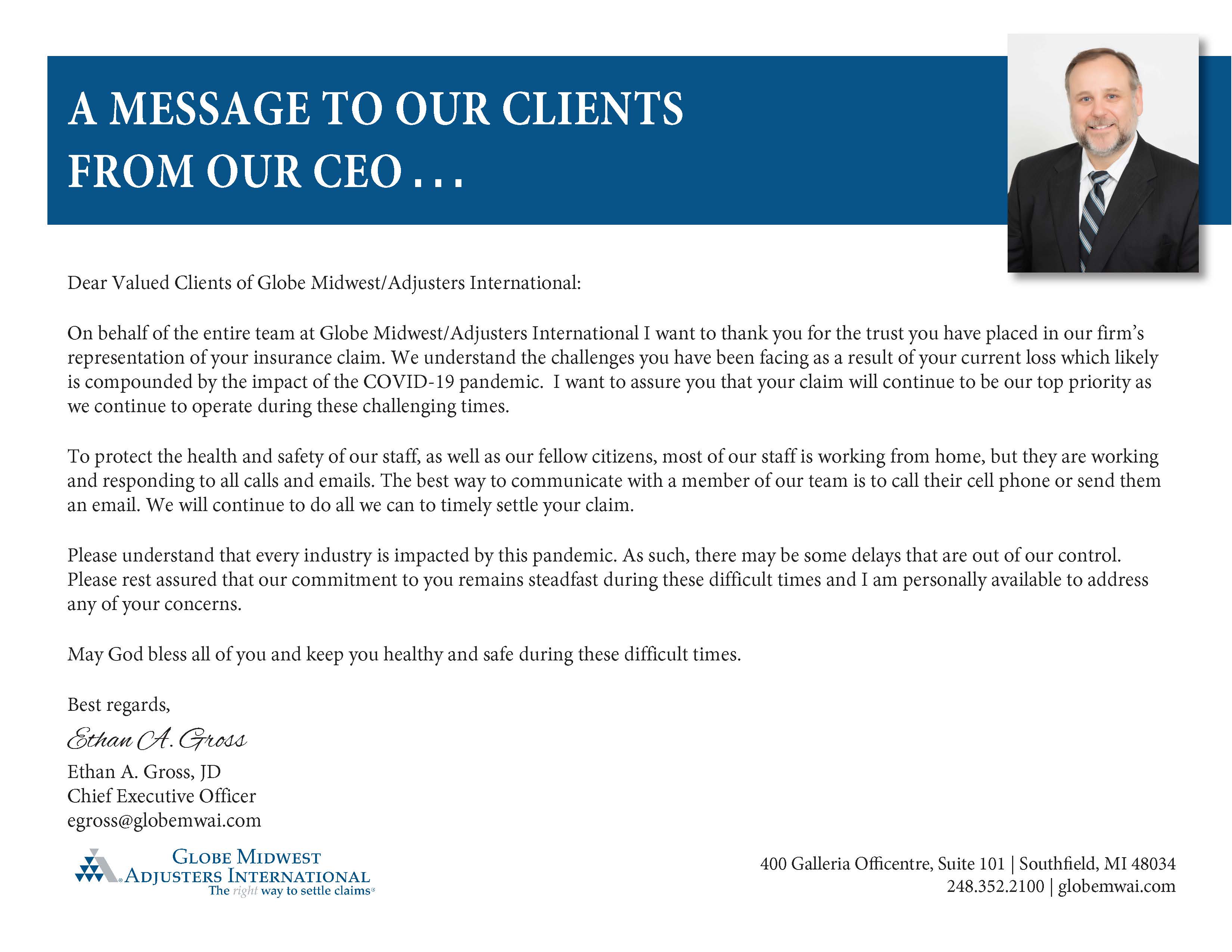 A Message to Our Clients from Our CEO